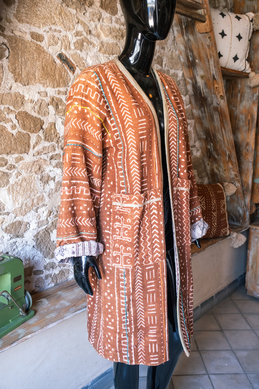 Unisex Up-cycled Overcoat with Printed Lining & African Textiles