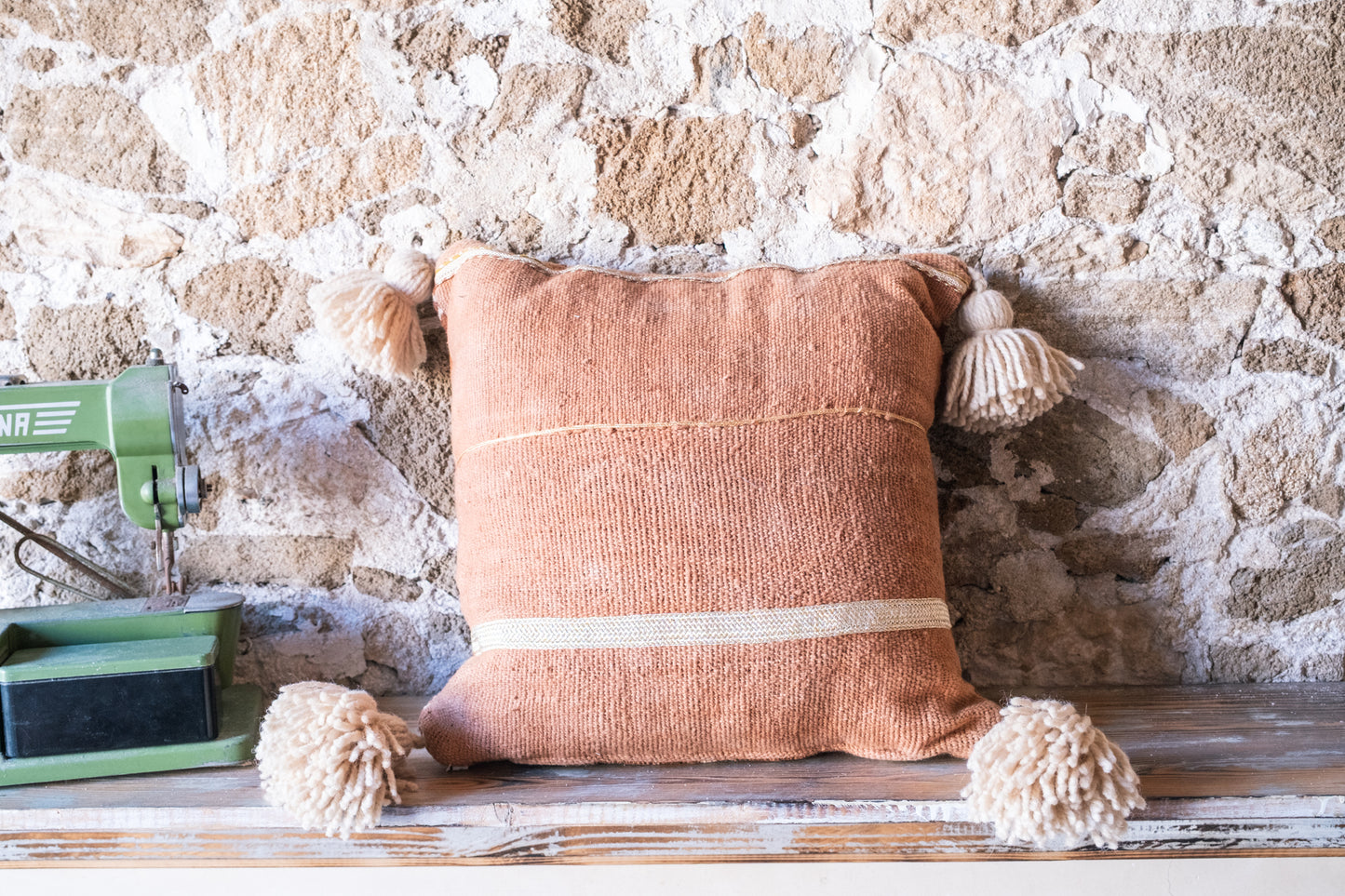 Handmade African Textile Pillow Cover with Handmade Tassels - Rust