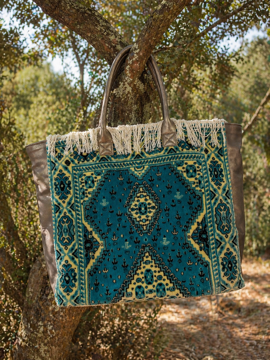 Tote Bohème en Tapis Marocain et Cuir