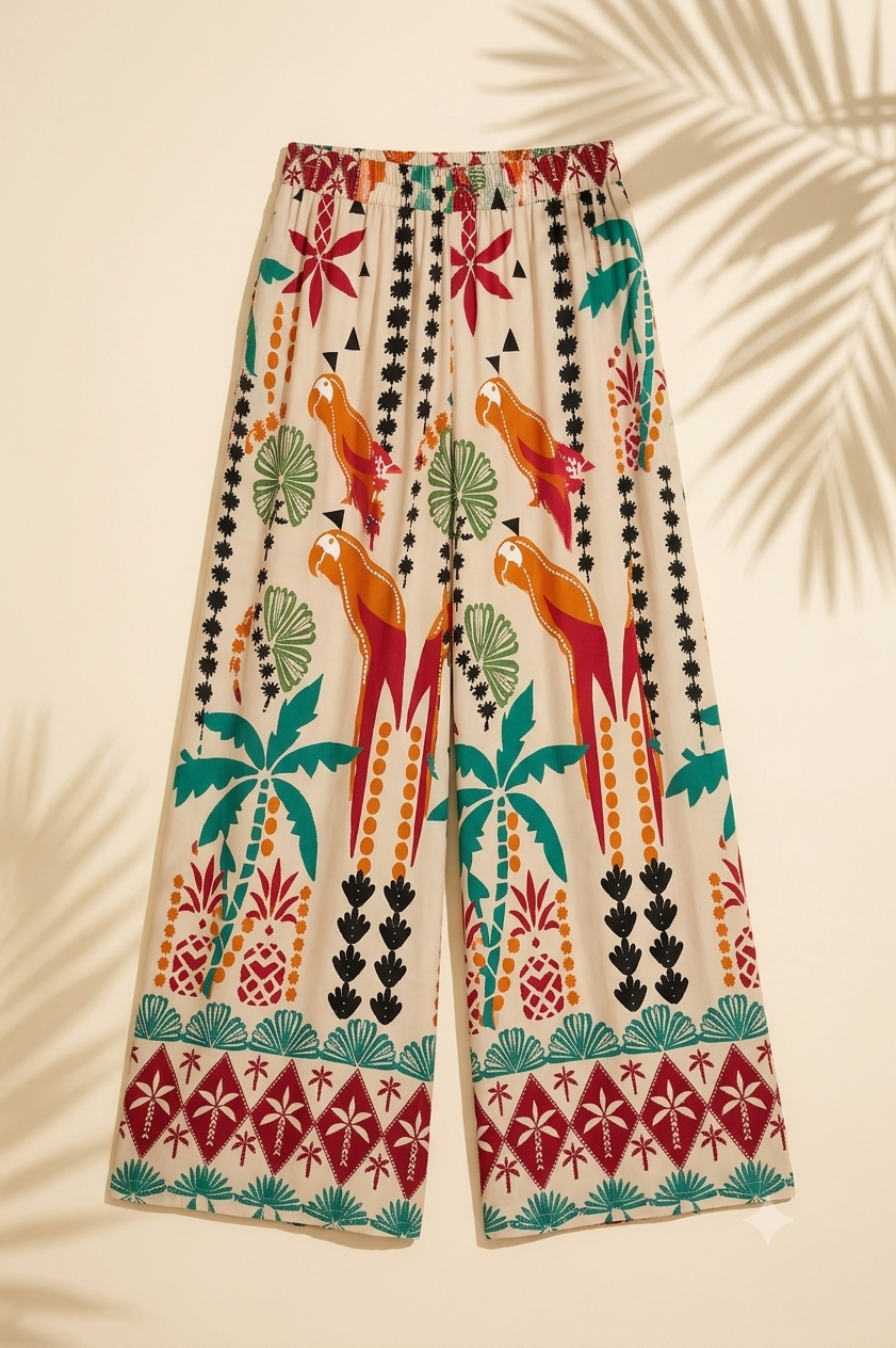 Pantalon de détente imprimé en crêpe extensible léger