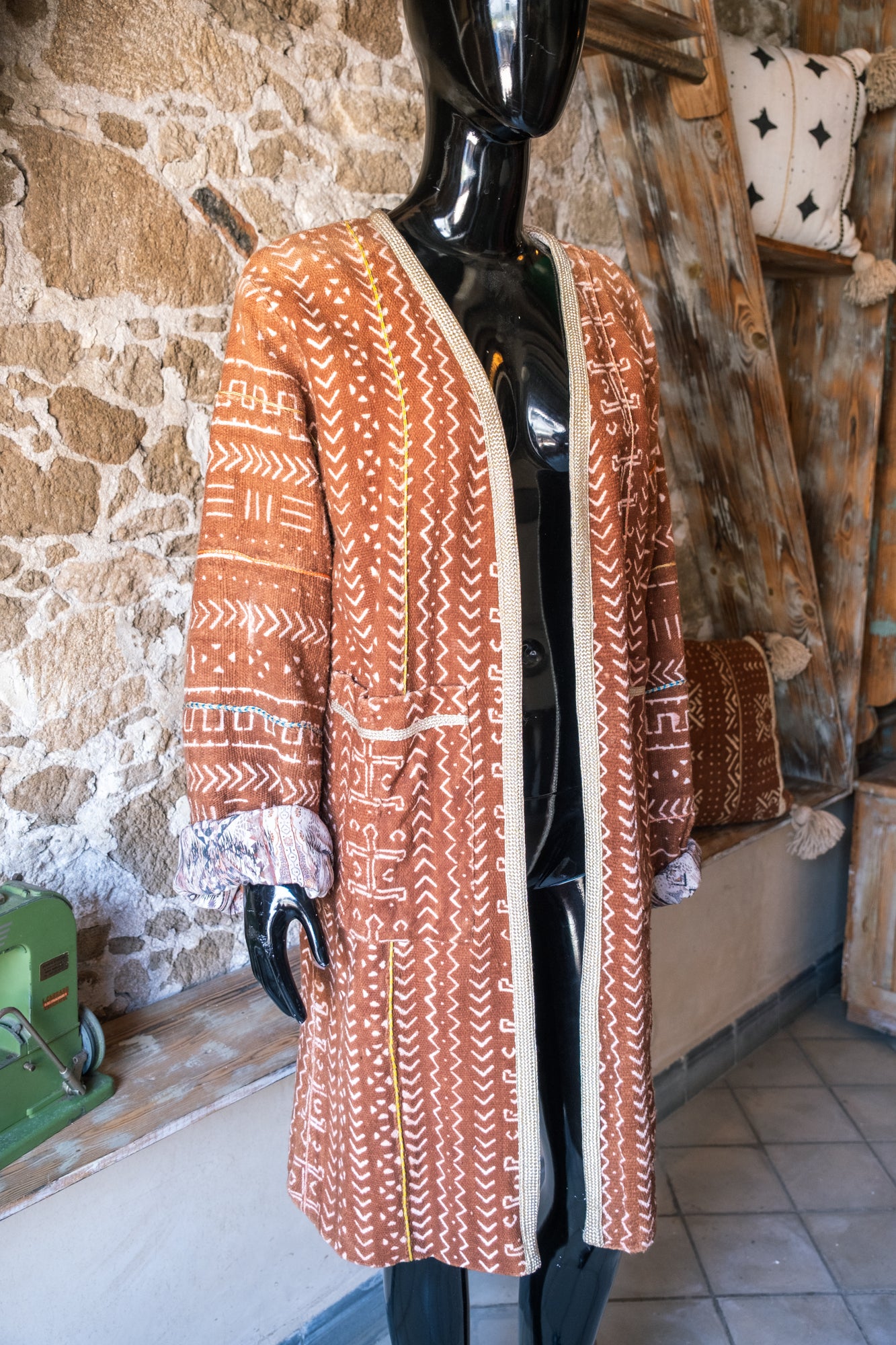 Unisex Up-cycled Overcoat with Printed Lining & African Textiles