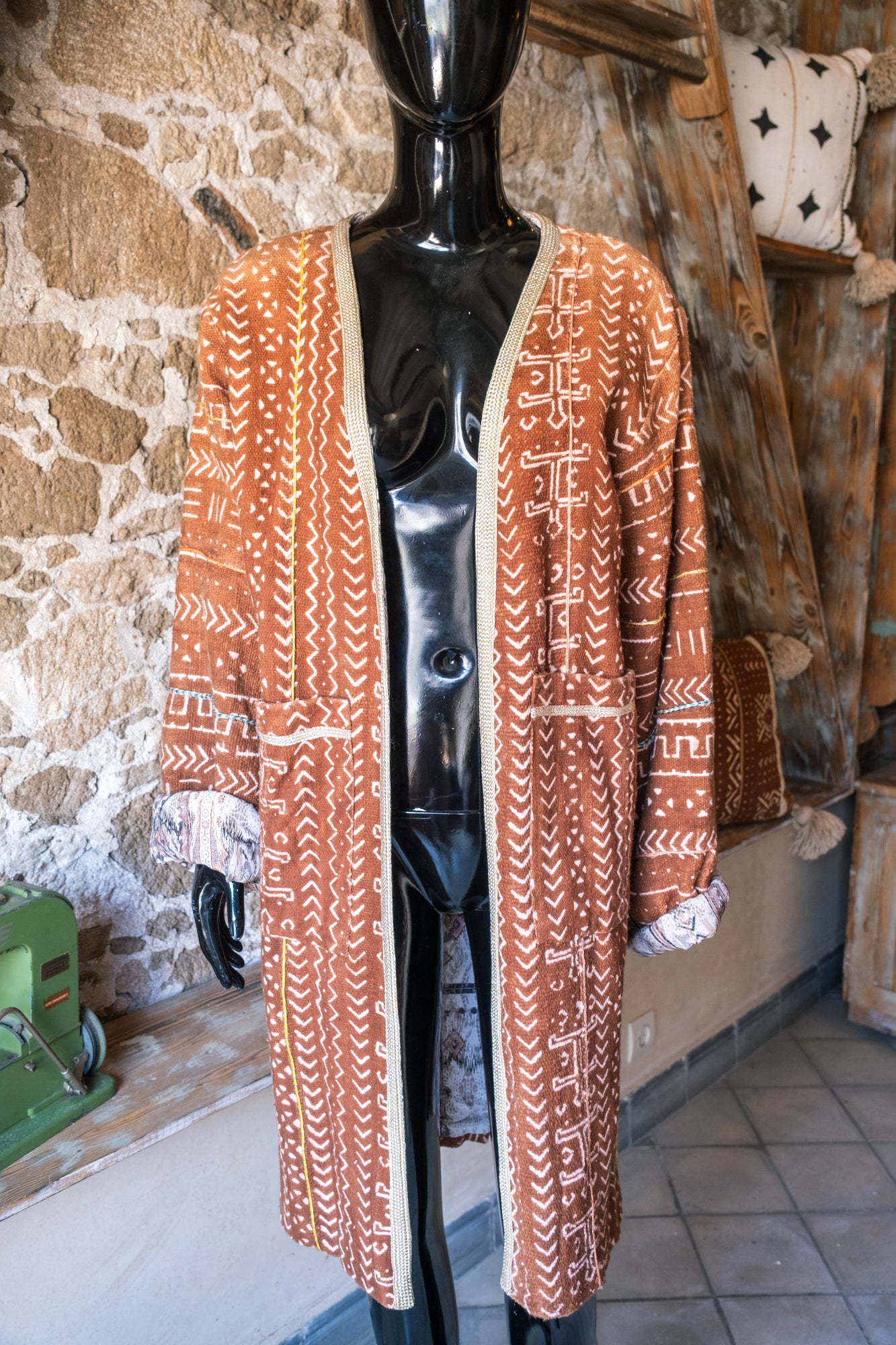 Unisex Up-cycled Overcoat with Printed Lining & African Textiles