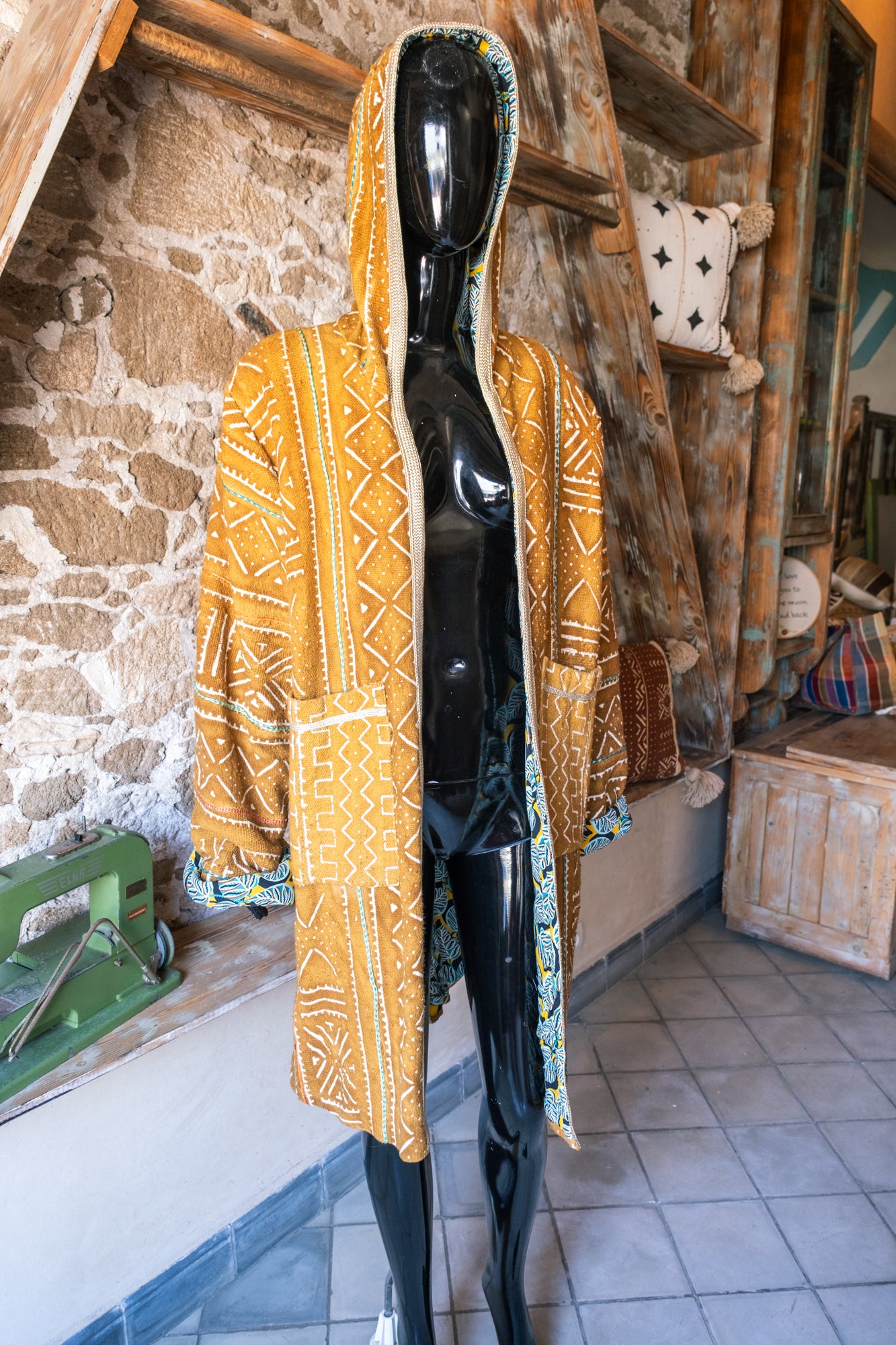 Unisex Hooded Up-Cycled Long Overcoat