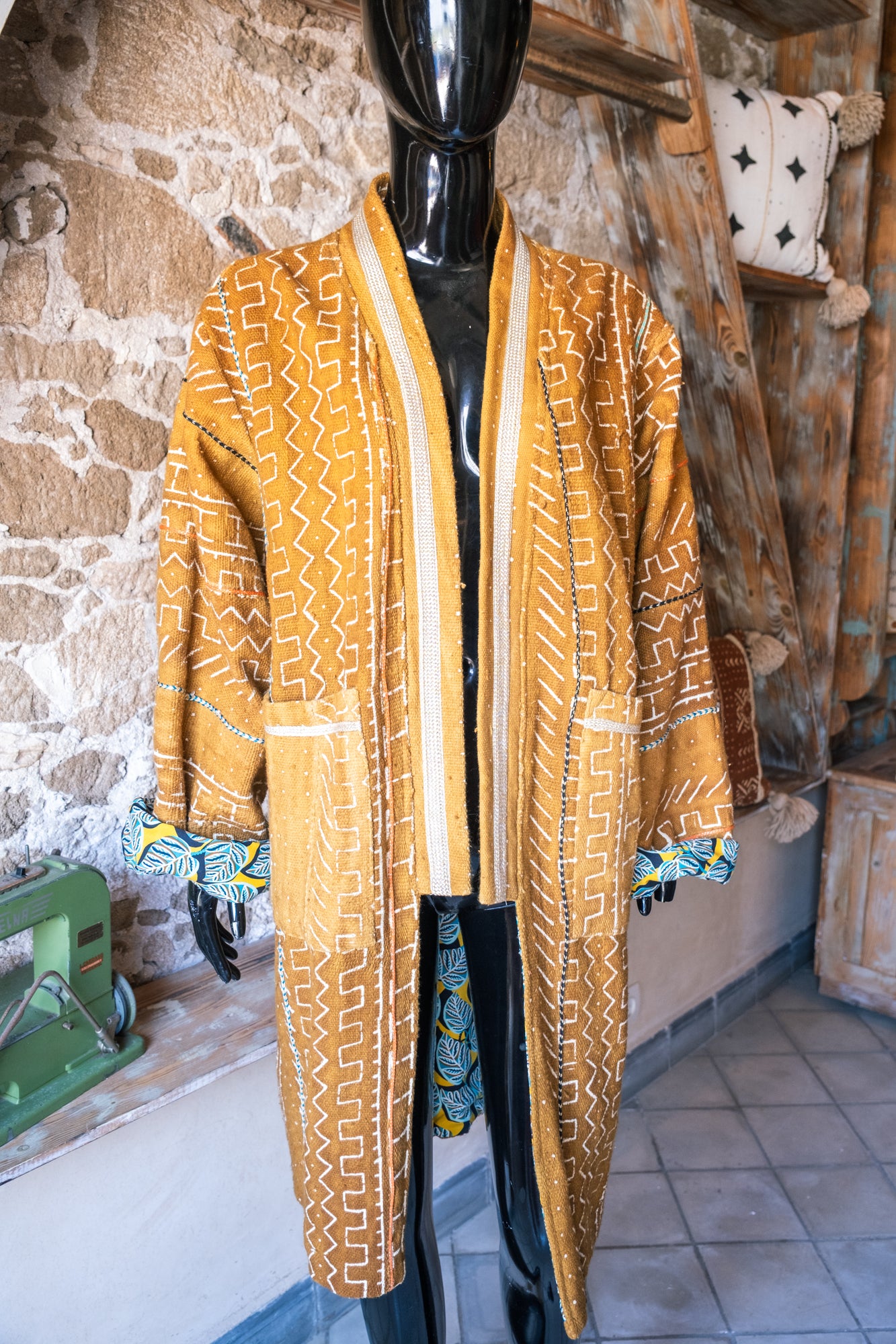 Unisex Up-cycled Overcoat with Printed Lining