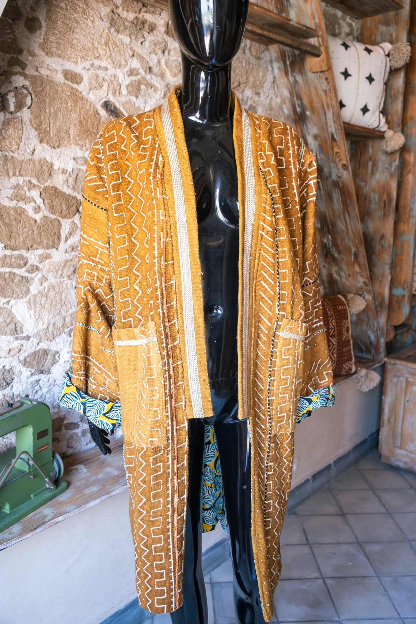 Unisex Up-cycled Overcoat with Printed Lining