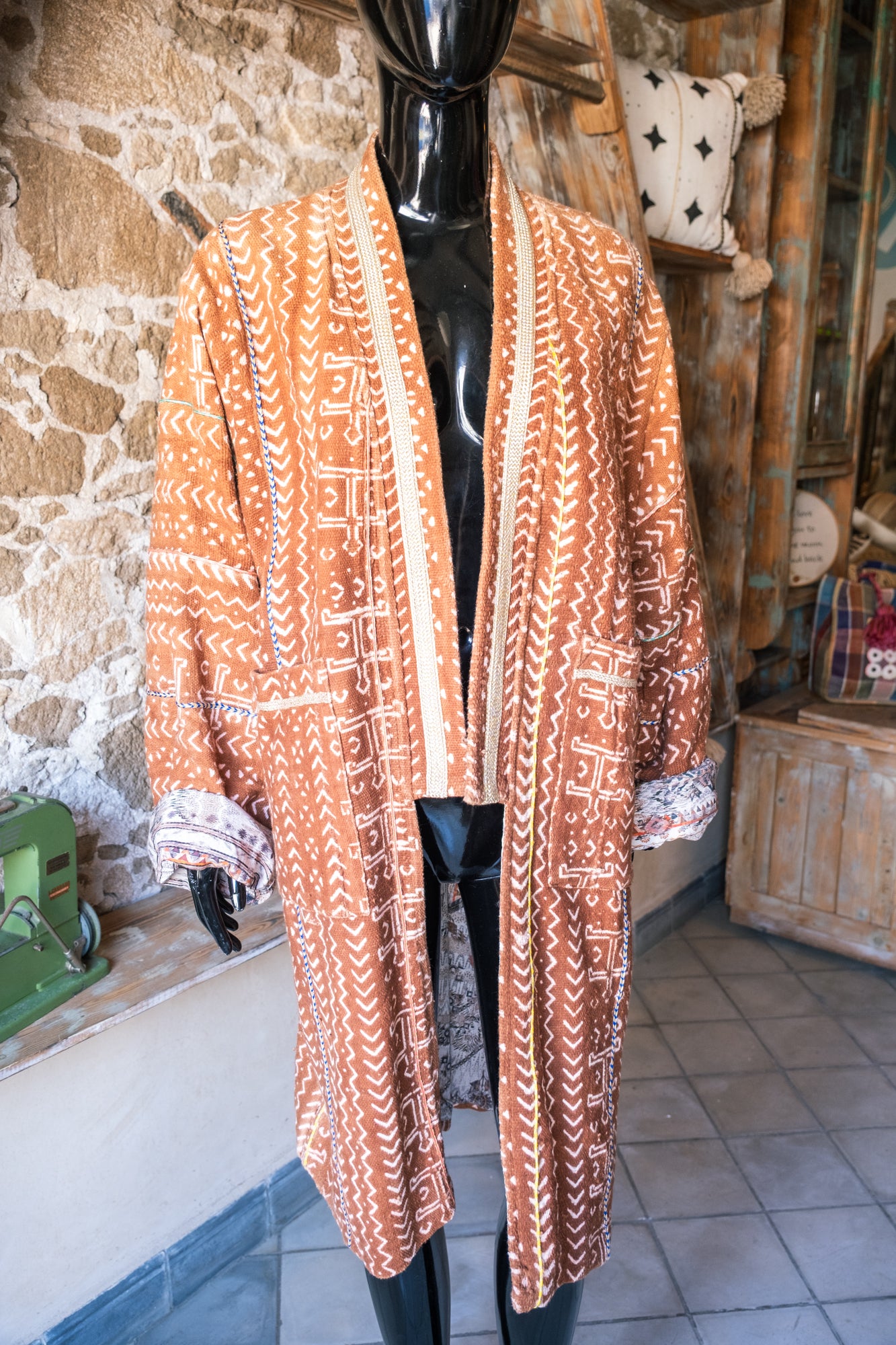 Unisex Up-cycled Overcoat with Printed Lining