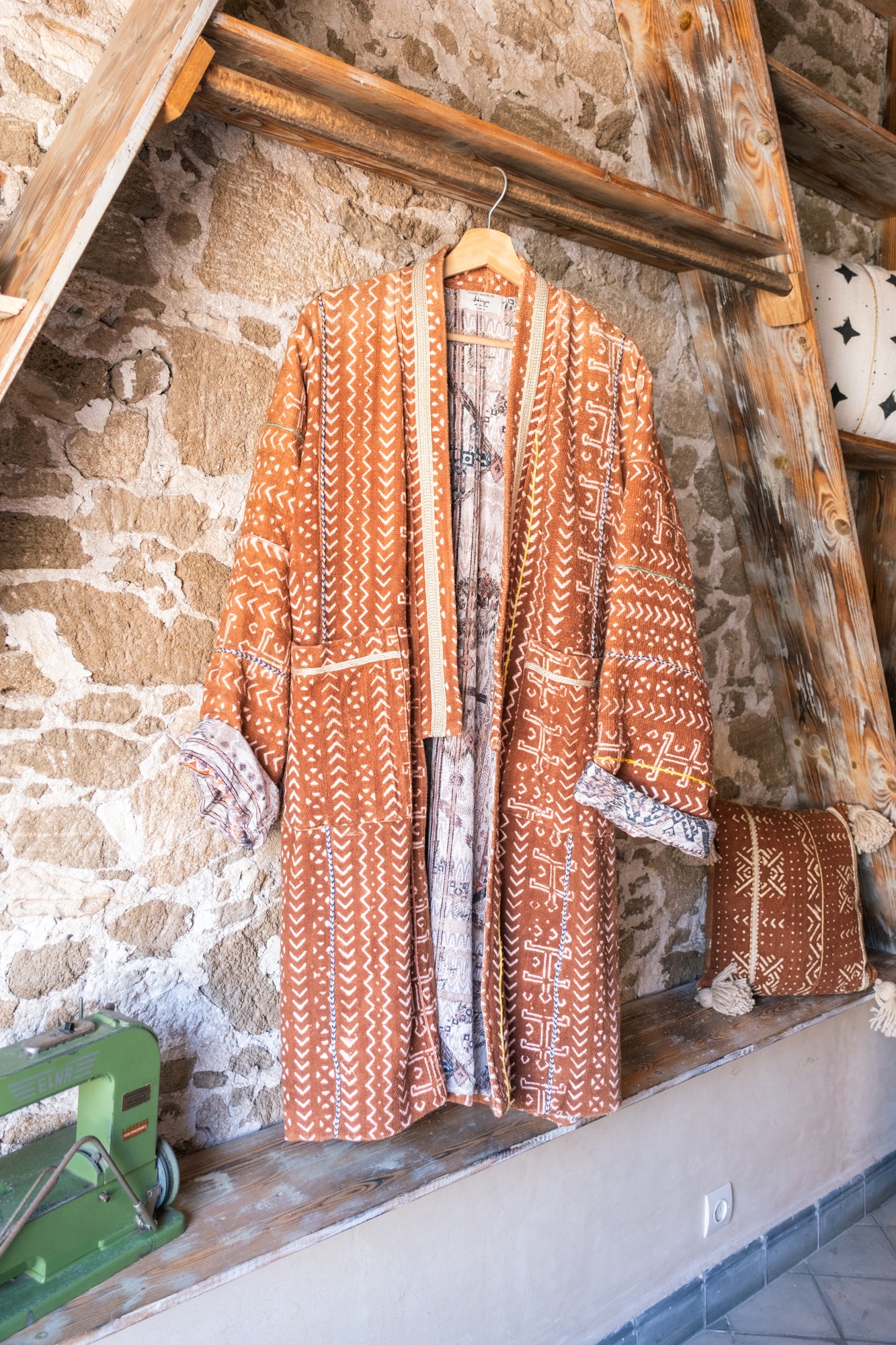 Unisex Up-cycled Overcoat with Printed Lining