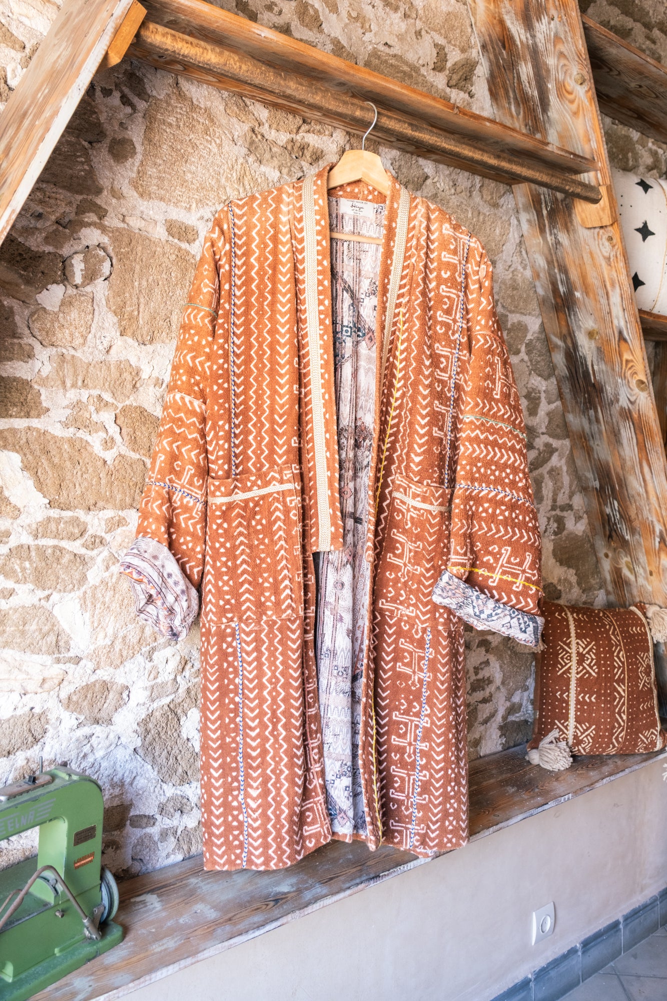 Unisex Up-cycled Overcoat with Printed Lining