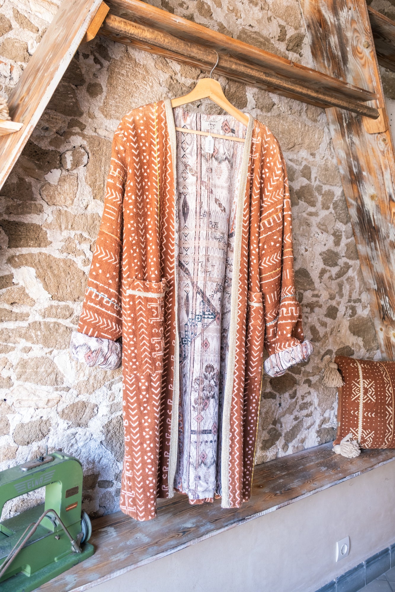 Unisex Up-cycled Overcoat with Printed Lining & African Textiles