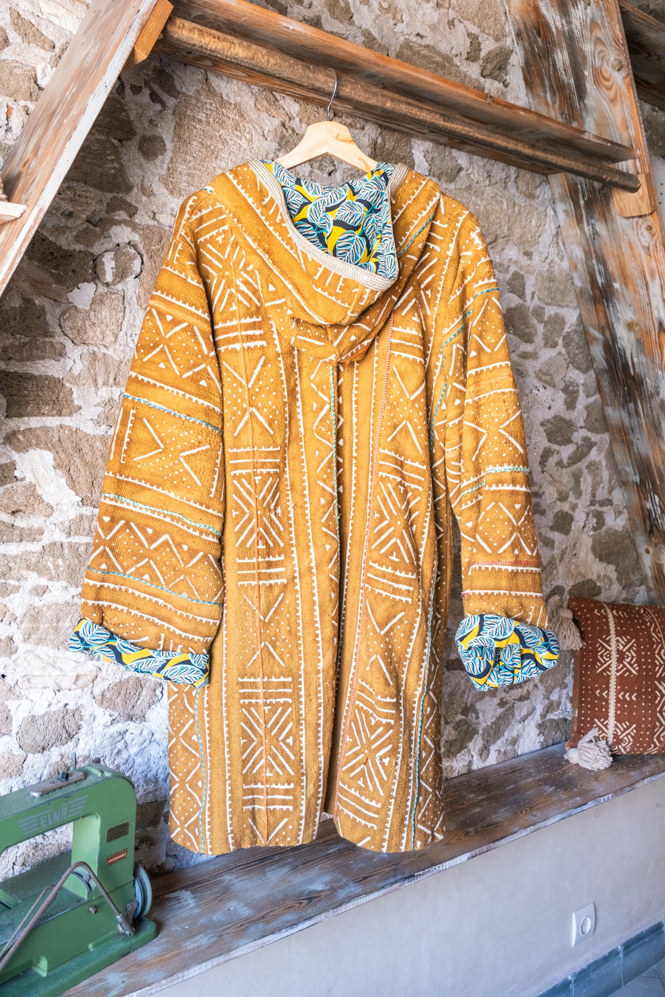 Unisex Hooded Up-Cycled Long Overcoat