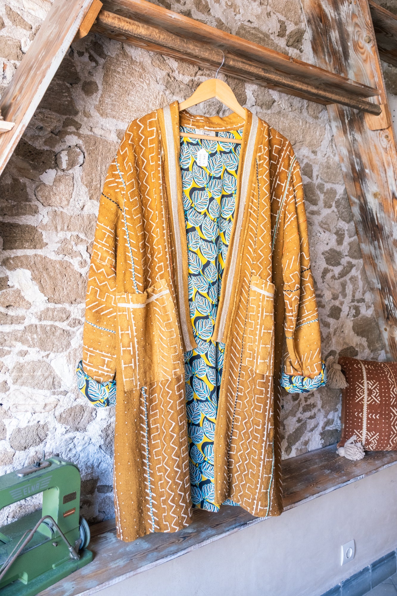Unisex Up-cycled Overcoat with Printed Lining