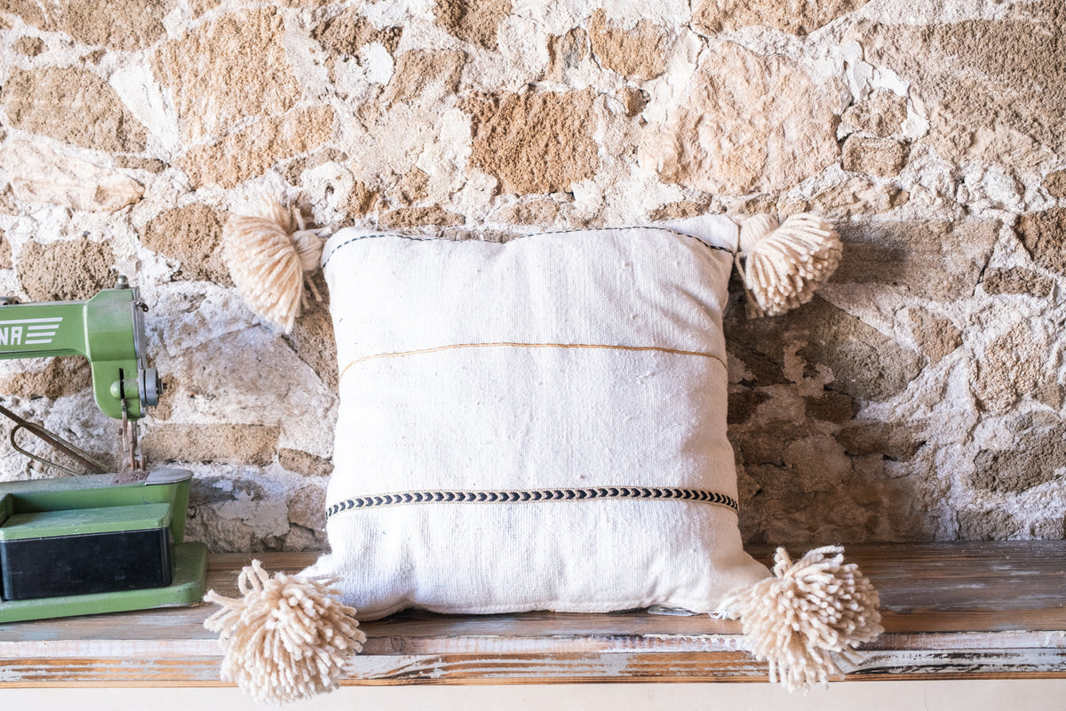 African Textile Throw Pillow Cover with Handmade Tassels