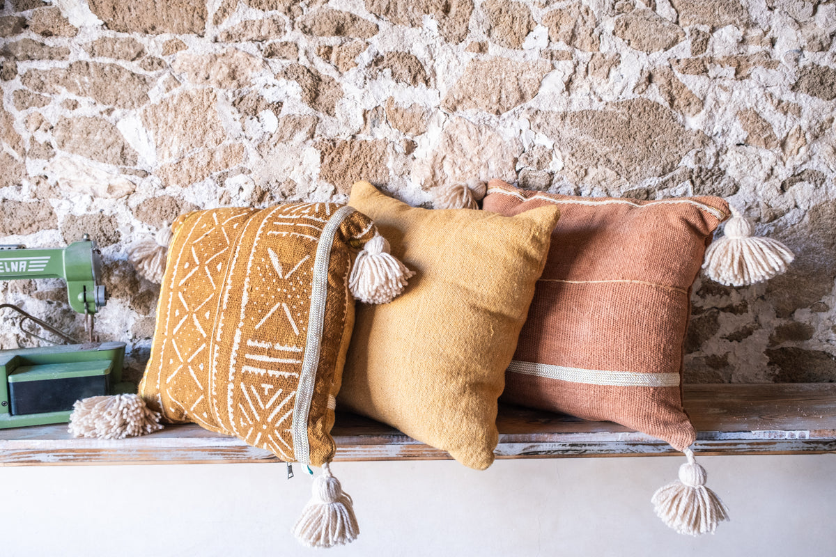 Set of 3 Pillows - Authentic African Textile Pillow covers with handmade tassels