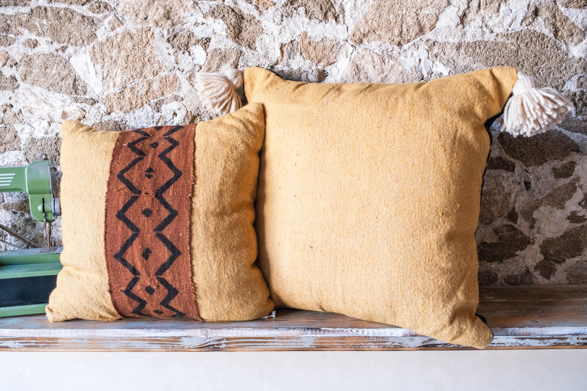 Set of 2 Pillow Covers with Hand Embroidered African Textiles