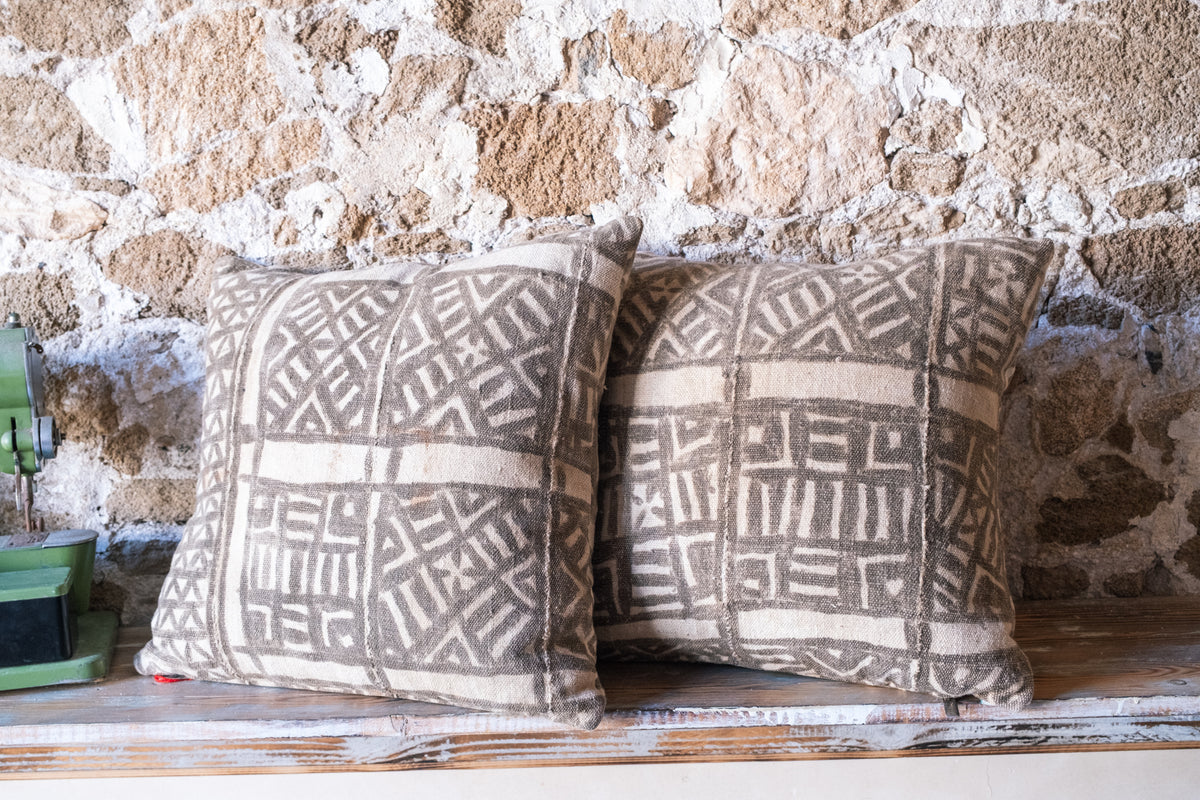 Set of 2 Handprinted African Textile Throw Pillow Covers
