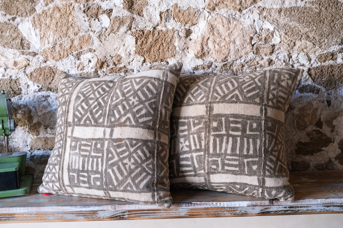 Set of 2 Handprinted African Textile Throw Pillow Covers