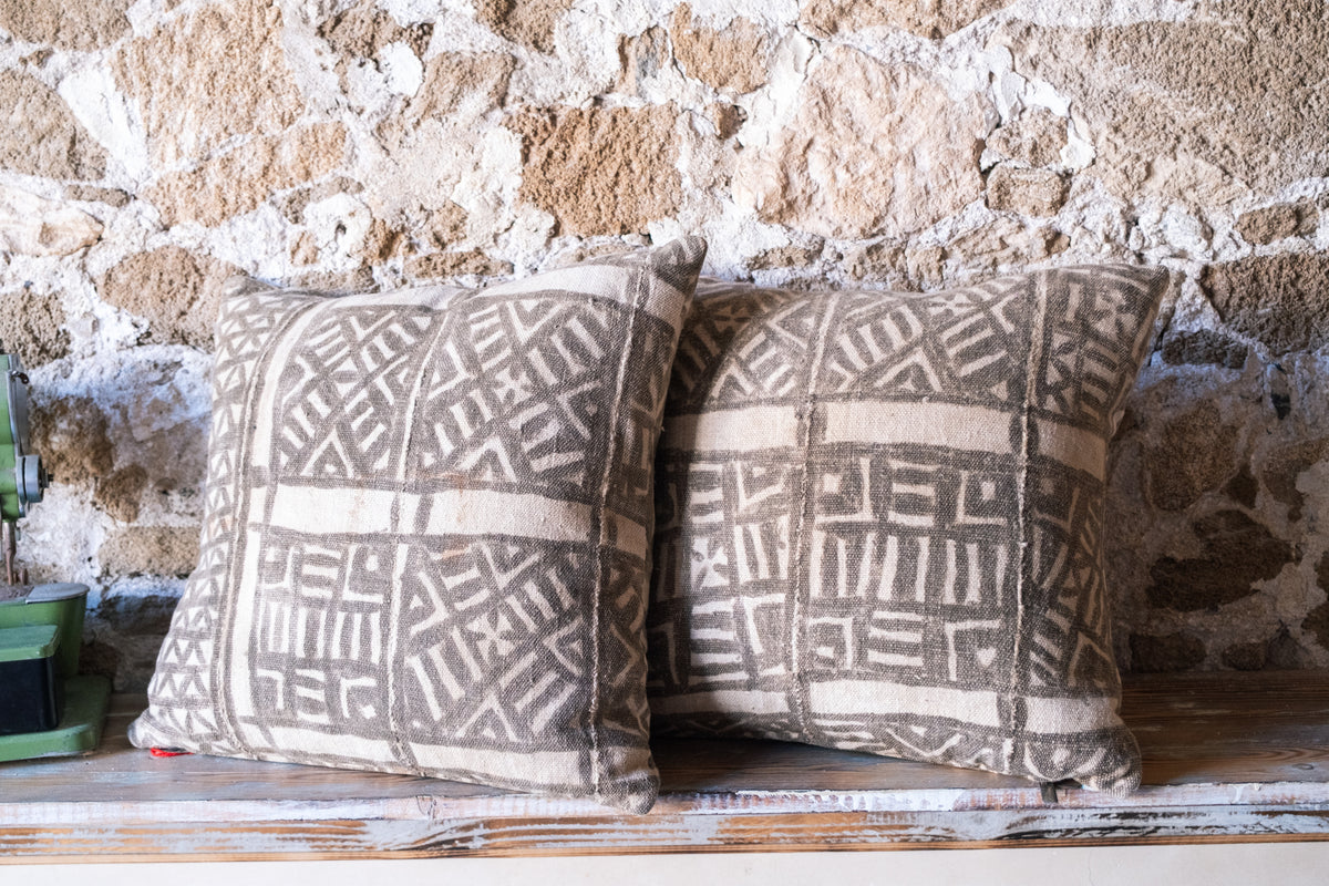 Set of 2 Handprinted African Textile Throw Pillow Covers