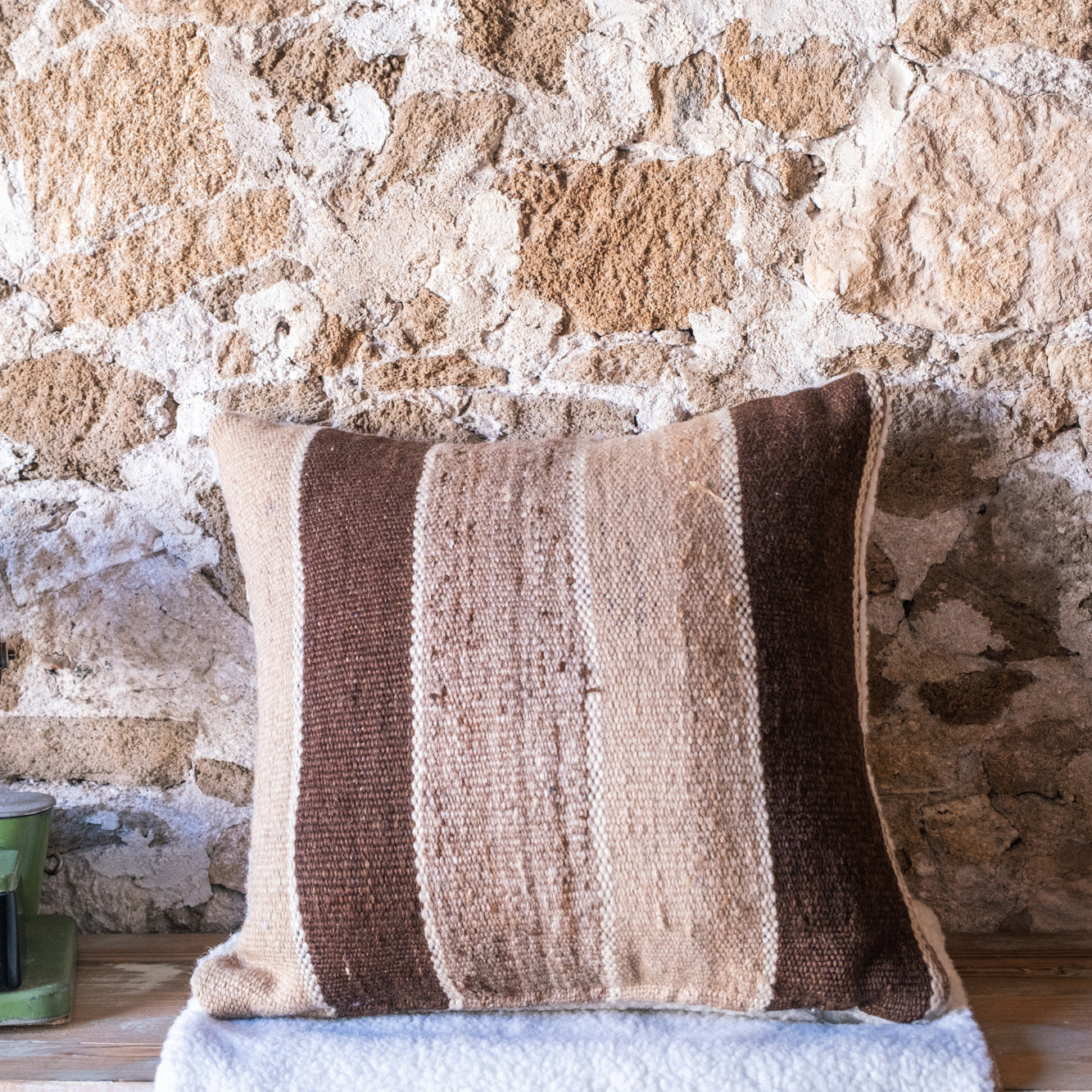 Set of 2 Double Sided Square Fleece and Stripe Throw Pillow Covers