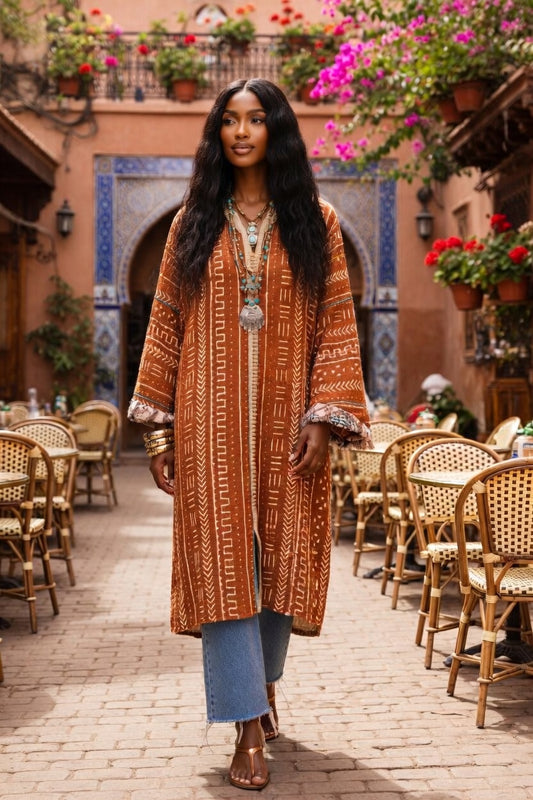 Unisex Up-cycled Overcoat with Printed Lining & African Textiles